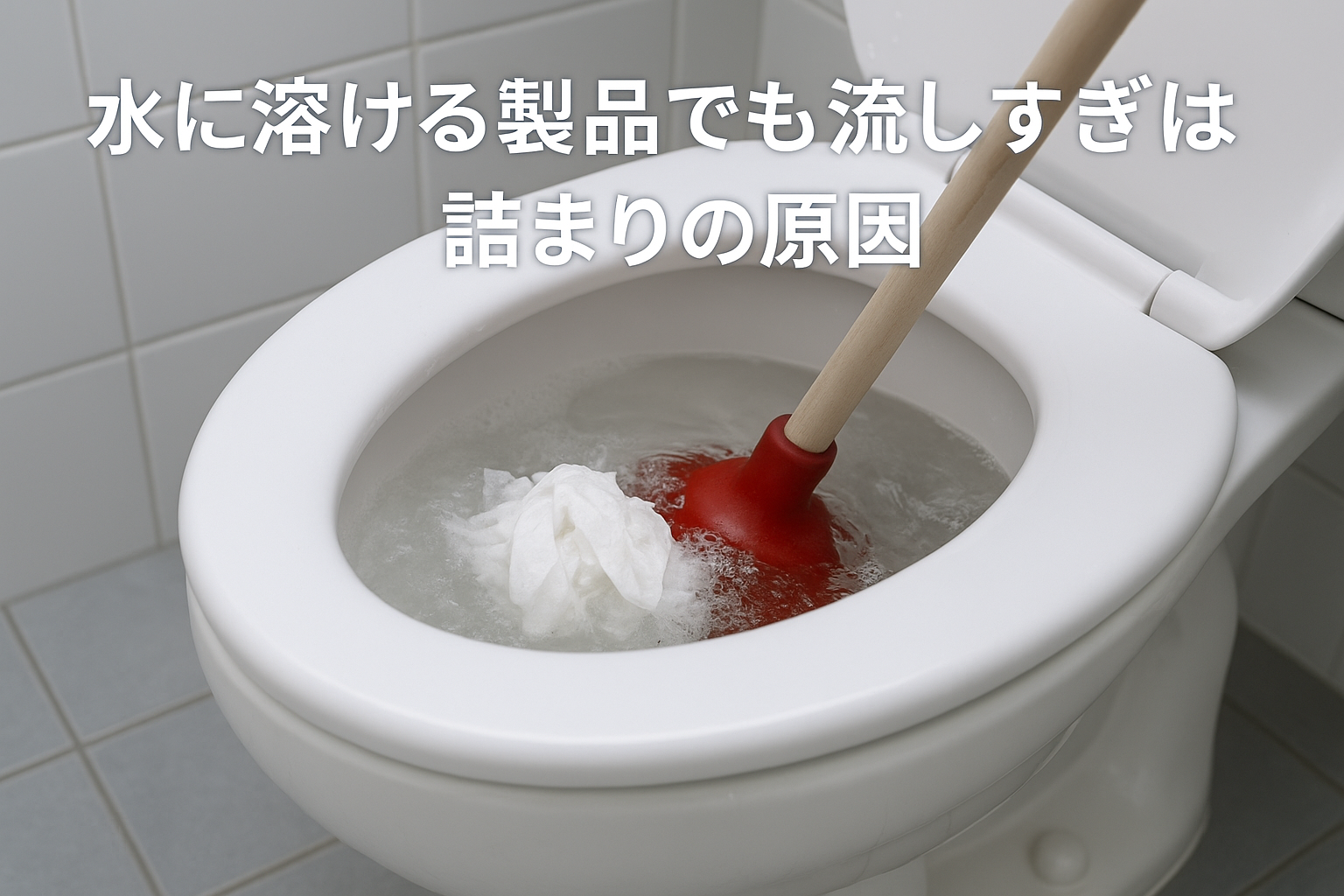 「水に溶ける」製品の流しすぎによるトイレつまり（トイレ詰まり）