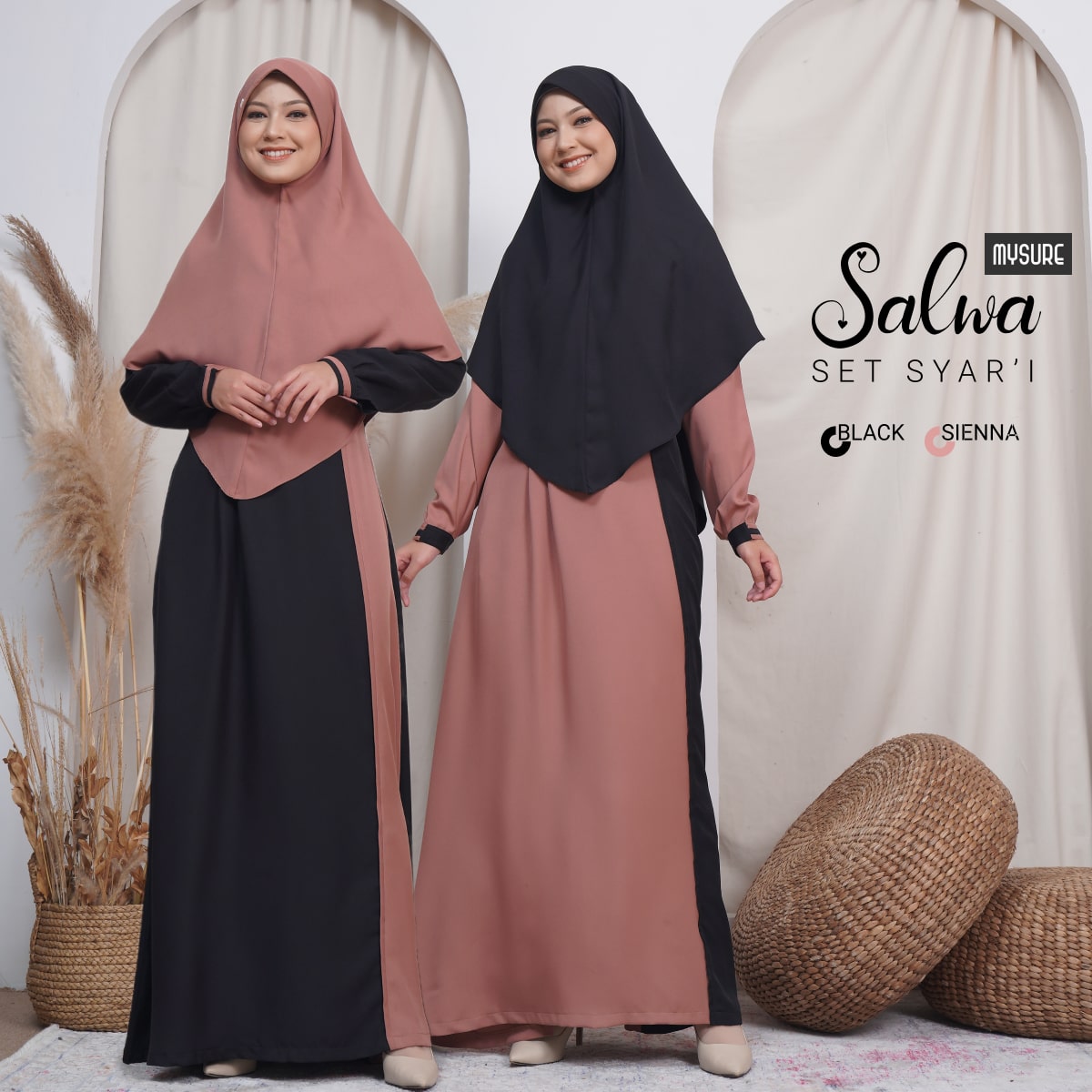  Salwa Set Syari MYSURE  di SAUDJA STORE - gamis syari polos kombinasi 2 warna di Timor Tengah Utara