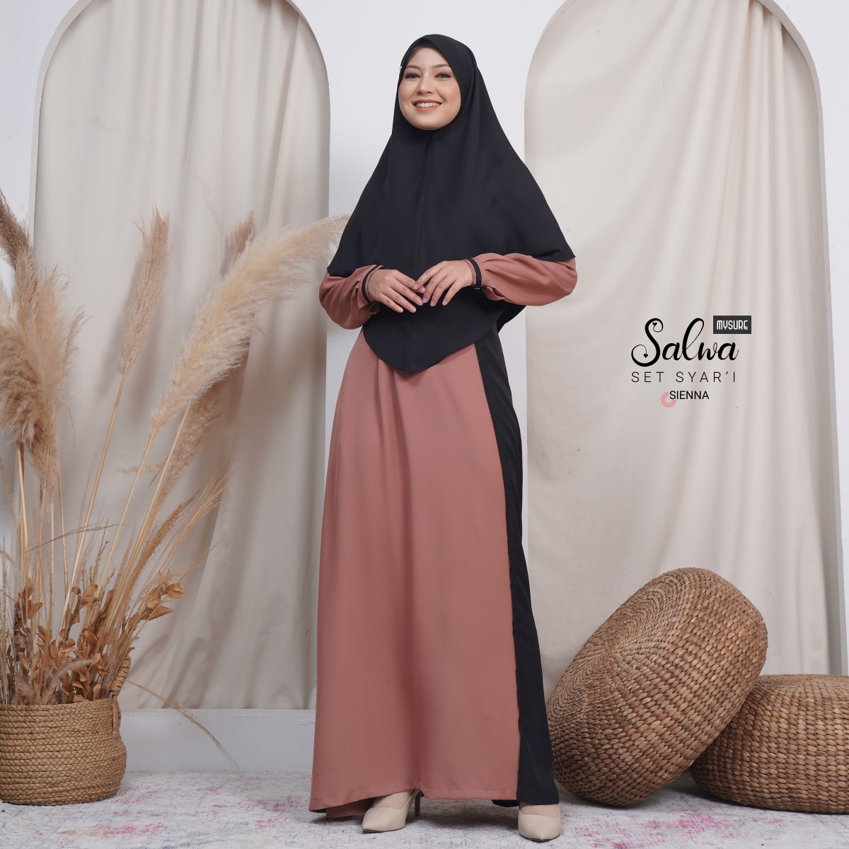 Salwa Set Syari MYSURE  di SAUDJA STORE - gamis syari polos kombinasi 2 warna di Timor Tengah Utara