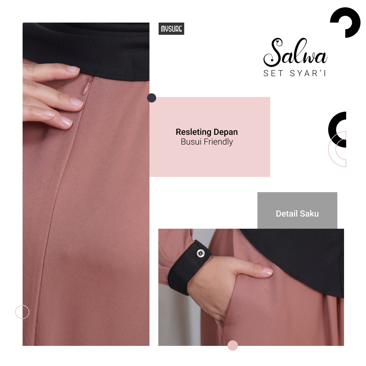  Salwa Set Syari MYSURE  di SAUDJA STORE - gamis syari polos kombinasi 2 warna di Timor Tengah Utara