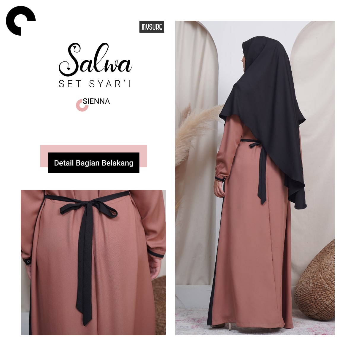  Salwa Set Syari MYSURE  di SAUDJA STORE - gamis syari polos kombinasi 2 warna di Timor Tengah Utara