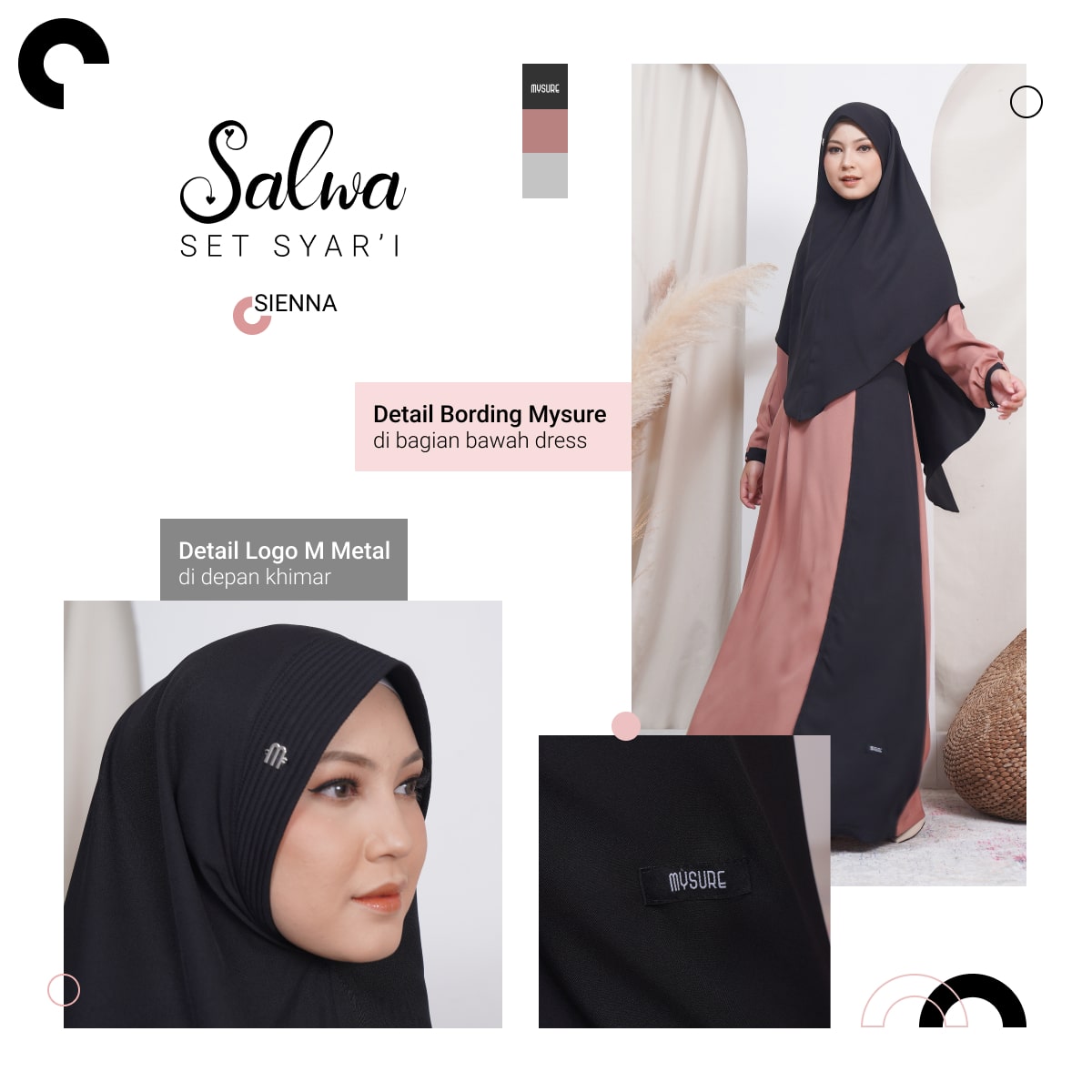  Salwa Set Syari MYSURE  di SAUDJA STORE - gamis syari polos kombinasi 2 warna di Timor Tengah Utara