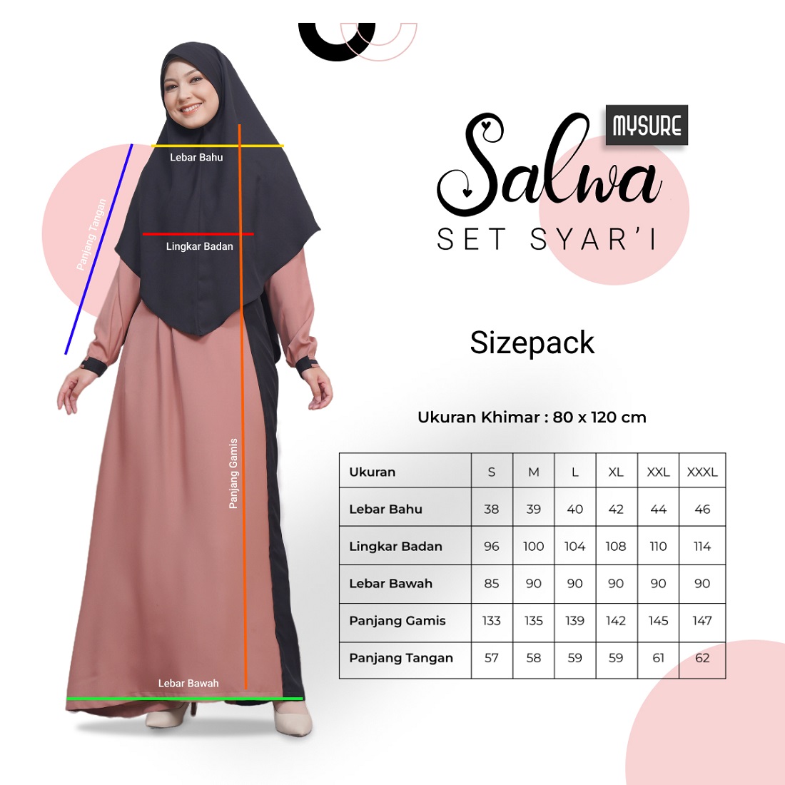  Salwa Set Syari MYSURE  di SAUDJA STORE - gamis syari polos kombinasi 2 warna di Timor Tengah Utara