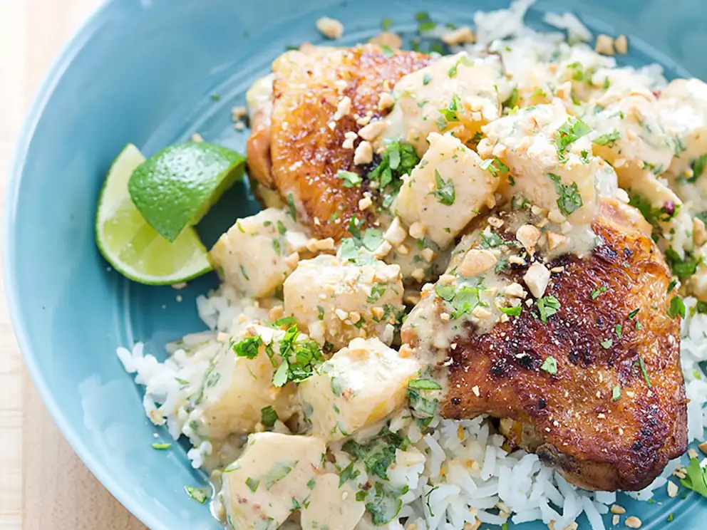 Jerk Chicken Thighs with Coconut-Cilantro Sauce