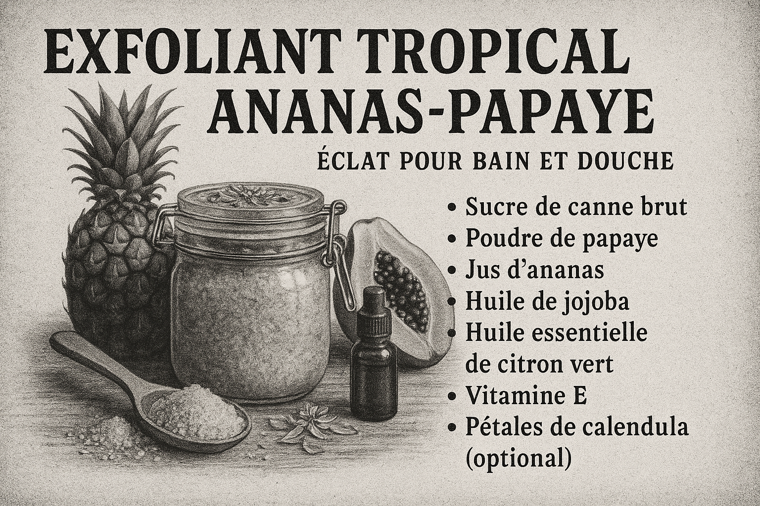 Image recette Exfoliant Tropical Ananas-Papaye Éclat pour Bain et Douche