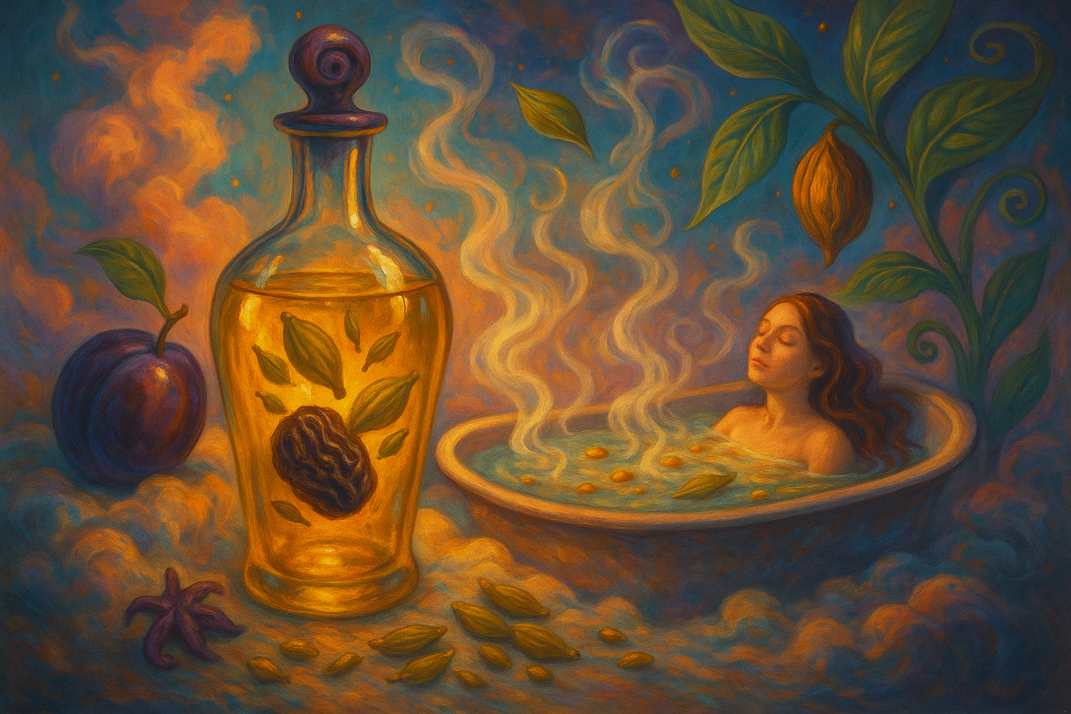 Image recette Huile de Bain Douceur Mystique au Pruneau et Cardamome