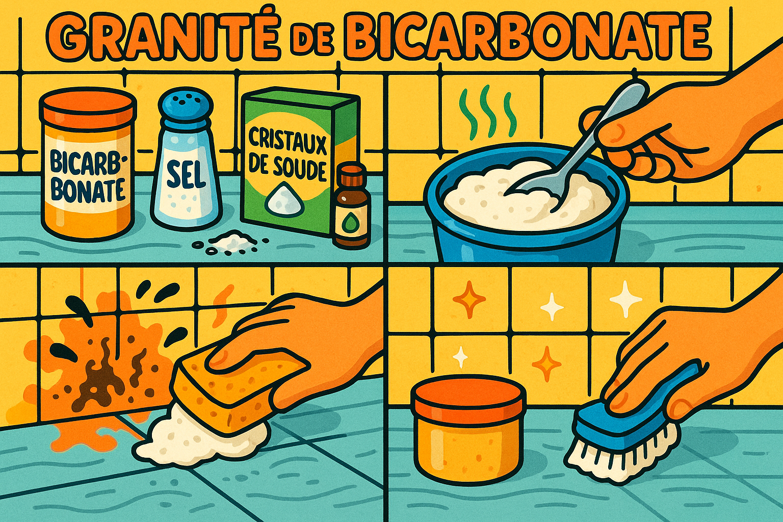 Image recette Granité de Bicarbonate : Nettoyant Cuisine Anti-Graisse Spécial Crédences et Joints de Carrelage