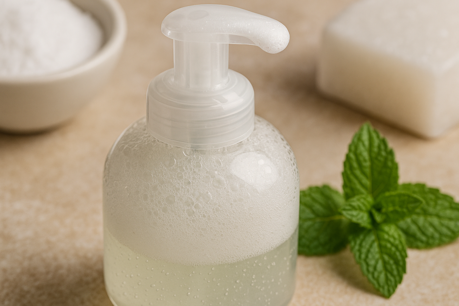 Image recette Mousse Nettoyante Rafraîchissante pour la Salle de Bain à la Menthe Poivrée