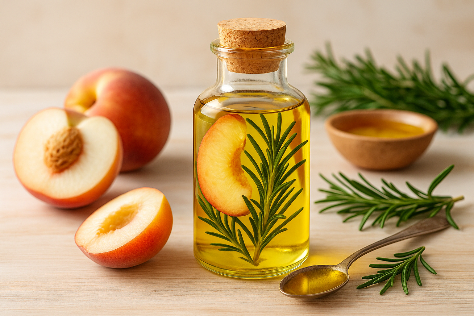 Image recette Huile de Bain Gourmande à la Pêche Blanche et Romarin