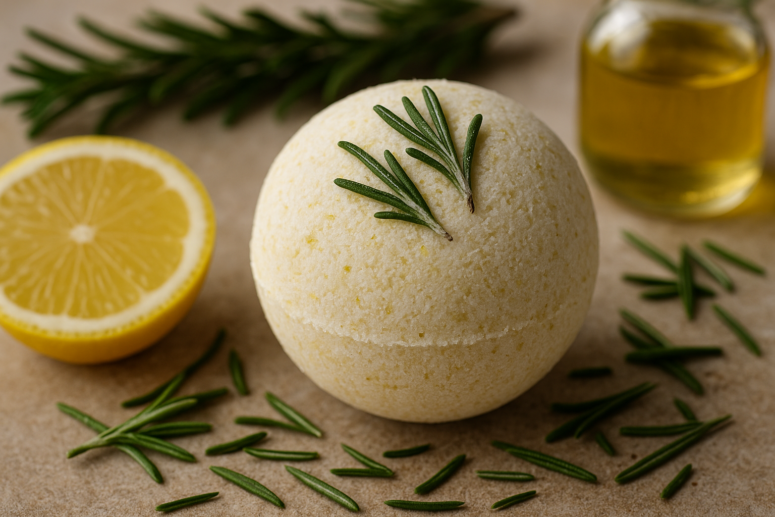Image recette Bombe de Bain Effervescente au Romarin et Citron pour un Bain Détoxifiant