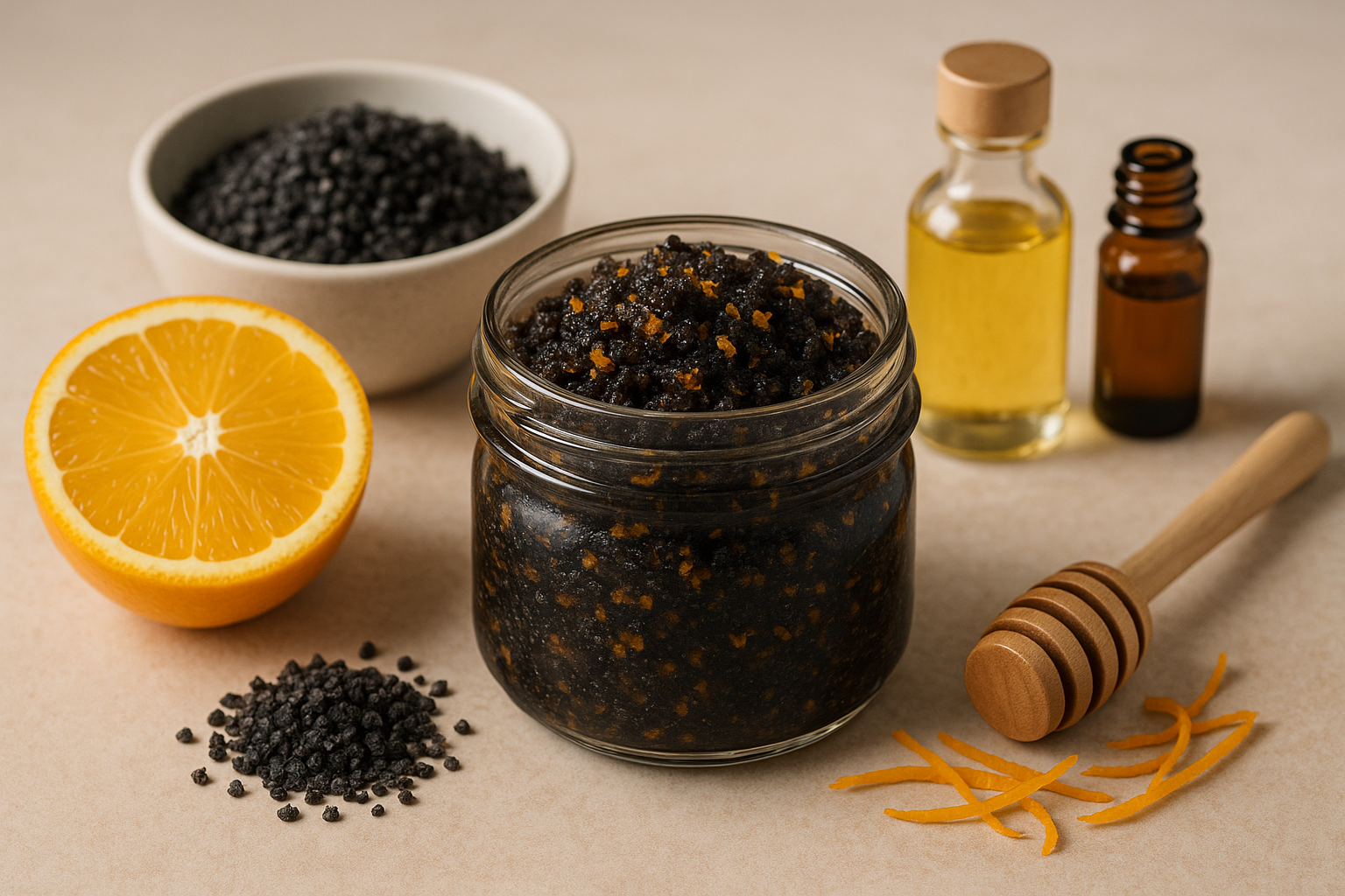 Image recette Exfoliant Corps Revitalisant au Sel Noir d’Hawaï et Zestes d’Orange
