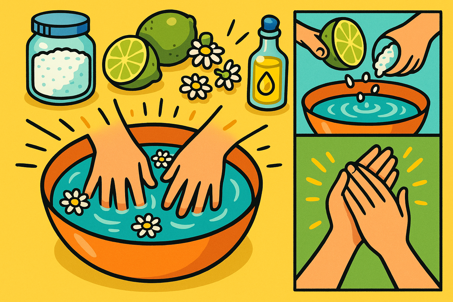 Image recette Soin Main DIY : Bain Énergisant au Citron Vert et Sel d'Epsom pour Mains Fatiguées