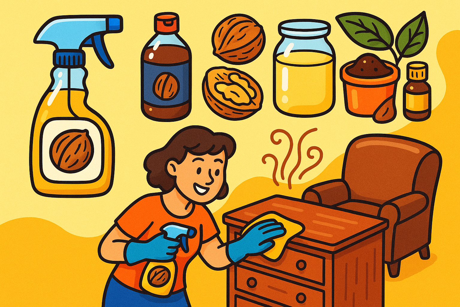 Image recette Nettoyant Meuble Maison Cuir & Noyer : Recette Naturelle pour Rehausser la Beauté de vos Meubles