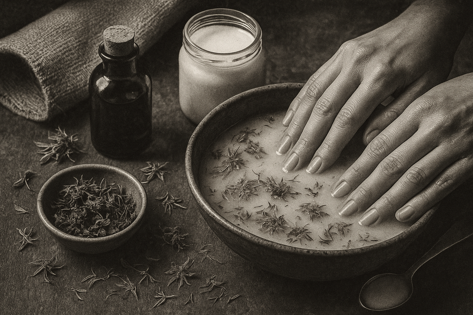 Image recette Soin Main DIY : Bain Velouté Réparateur au Lait de Coco et Fleurs de Calendula