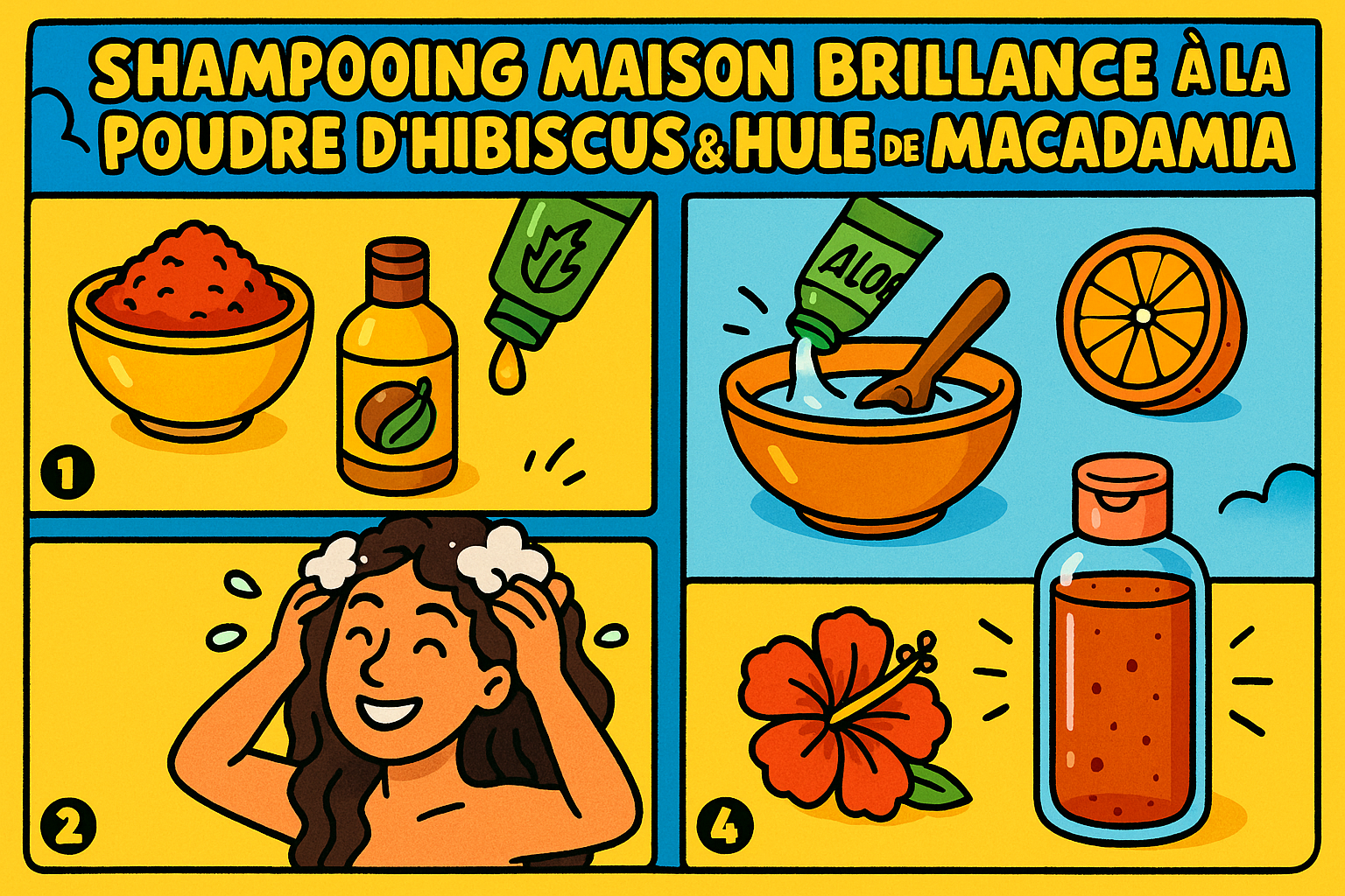 Image recette Shampoing Maison Brillance à la Poudre d'Hibiscus & Huile de Macadamia