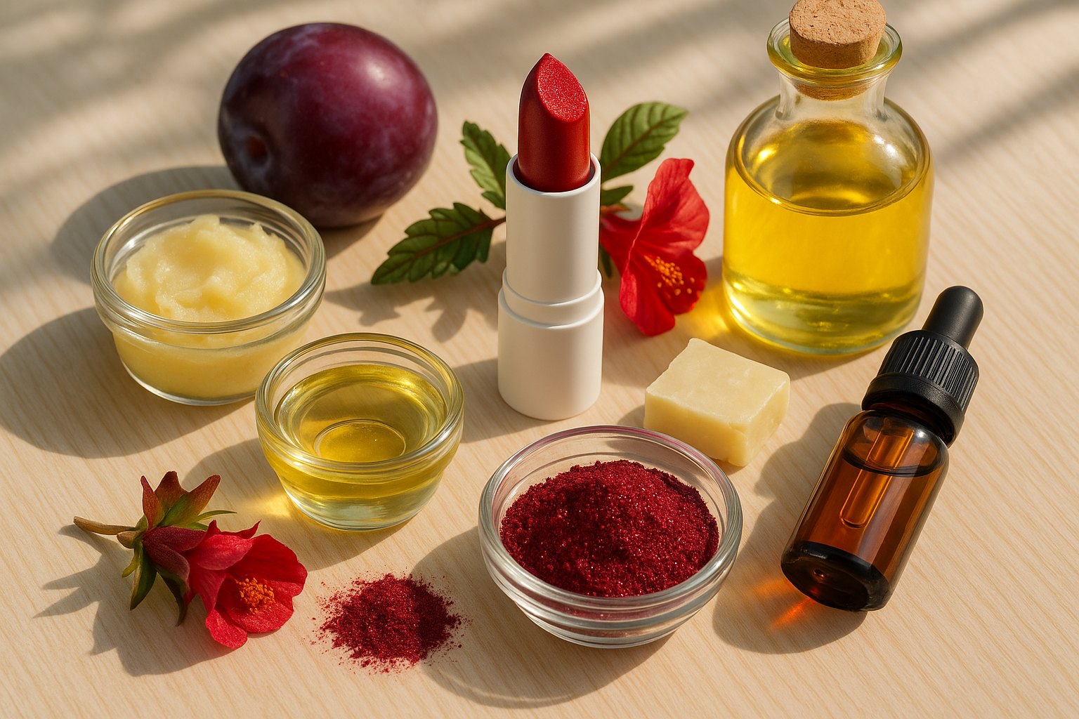 Image recette Rouge à lèvres DIY Grenat Satiné à l'Huile de Prune et Pigment Hibiscus