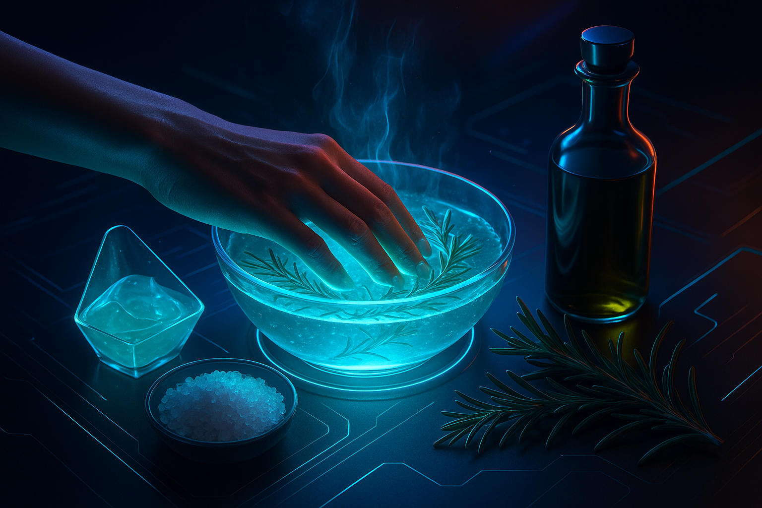 Image recette Soin Main Maison : Bain Réparateur Tonic au Romarin et Sel de ...