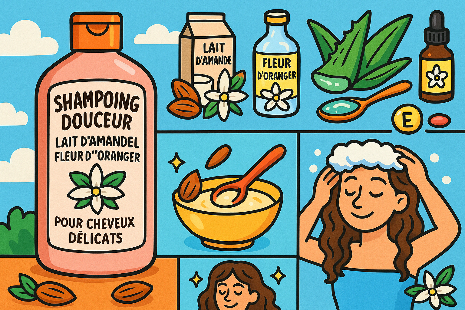 Image recette Shampoing Douceur Lait d'Amande & Fleur d'Oranger pour Cheveux...