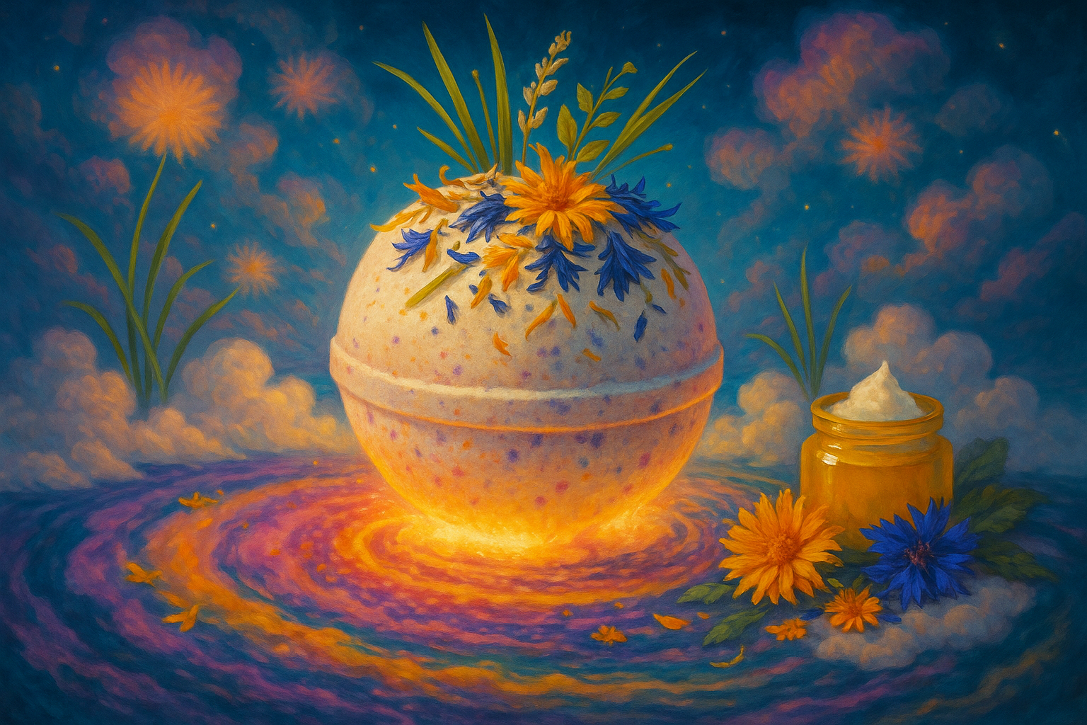 Image recette Bombe de Bain Éclatante aux Fleurs Sèchées et Citronnelle