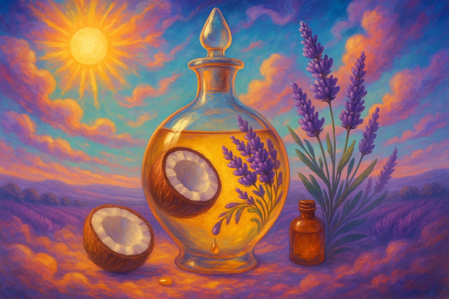 Image recette Huile de Massage Soleil de Coco et Lavande : Détente et Douceu...