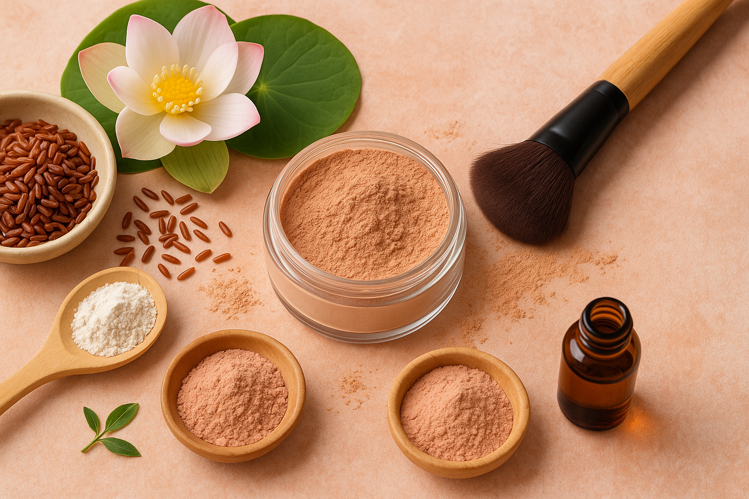 Image recette Poudre Visage "Nuage Lotus & Riz Rouge" : Recette Maison Pour un Teint Mat Velouté