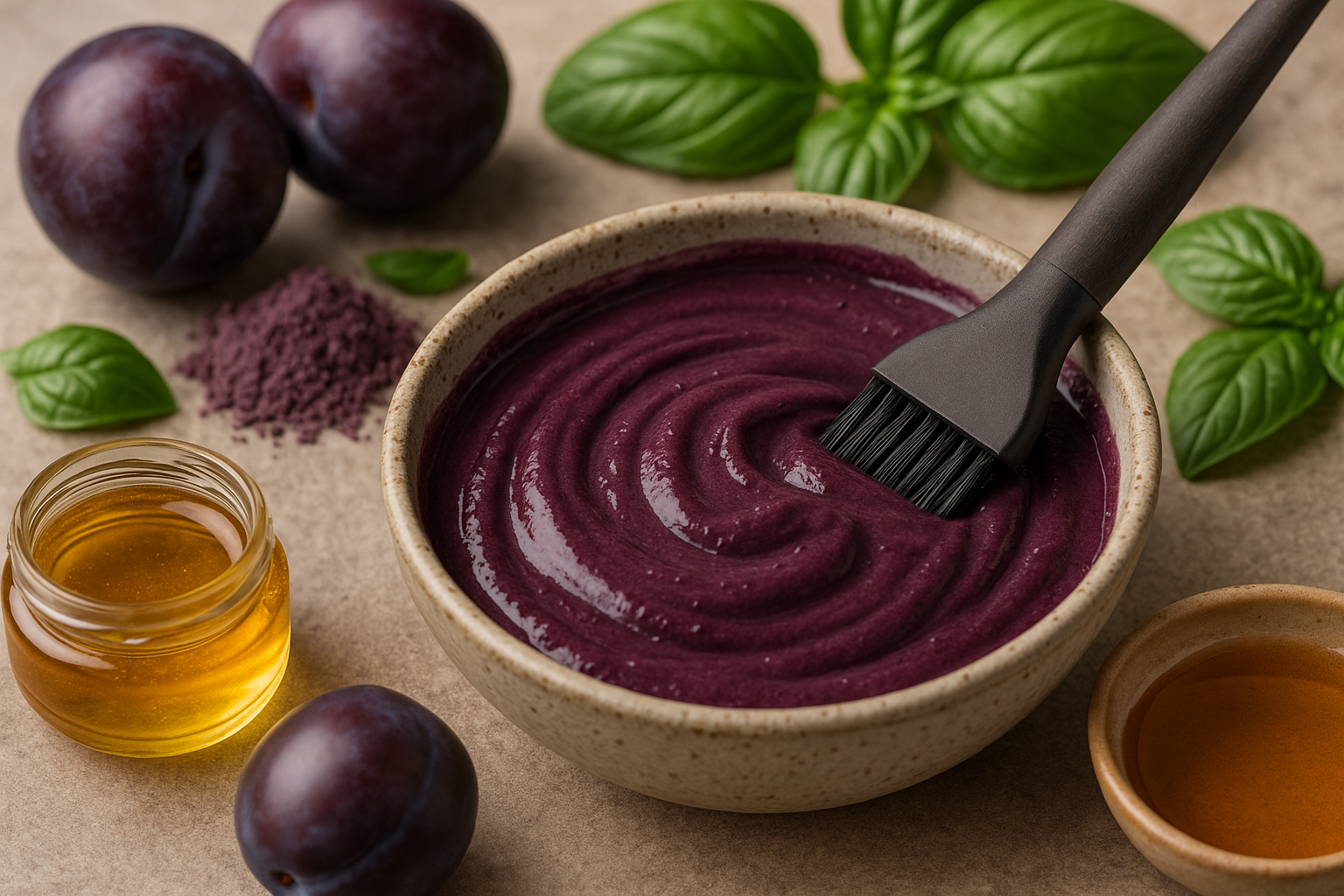 Image recette Coloration Capillaire Naturelle à la Prune et au Basilic : Ref...