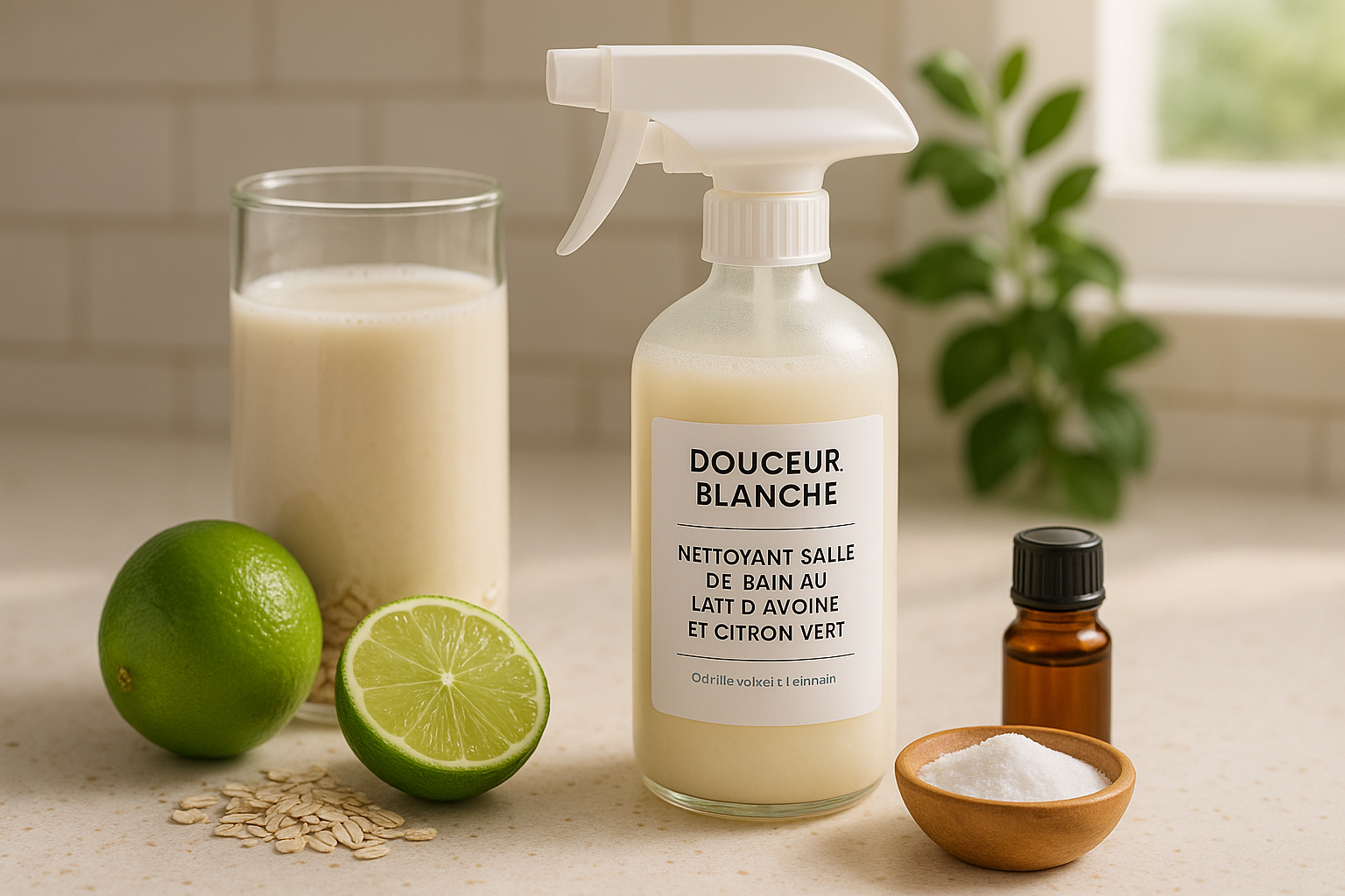Image recette Douceur Blanche : Nettoyant Salle de Bain au Lait d'Avoine et Citron Vert