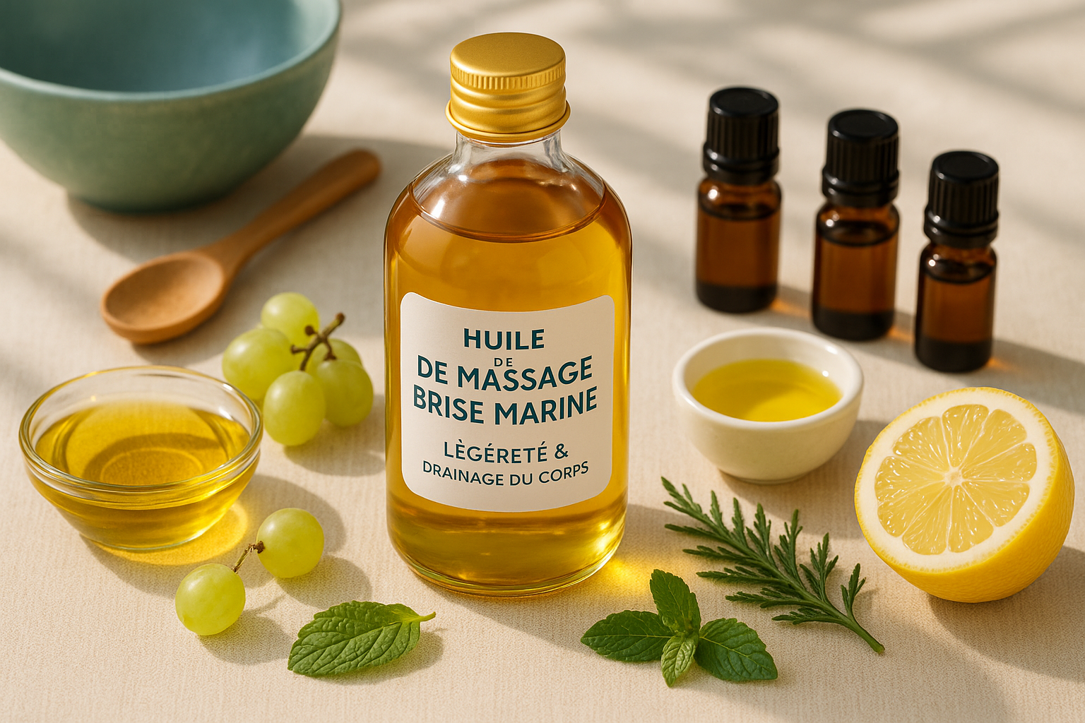 Image recette Huile de Massage Brise Marine : Légèreté & Drainage du Corps