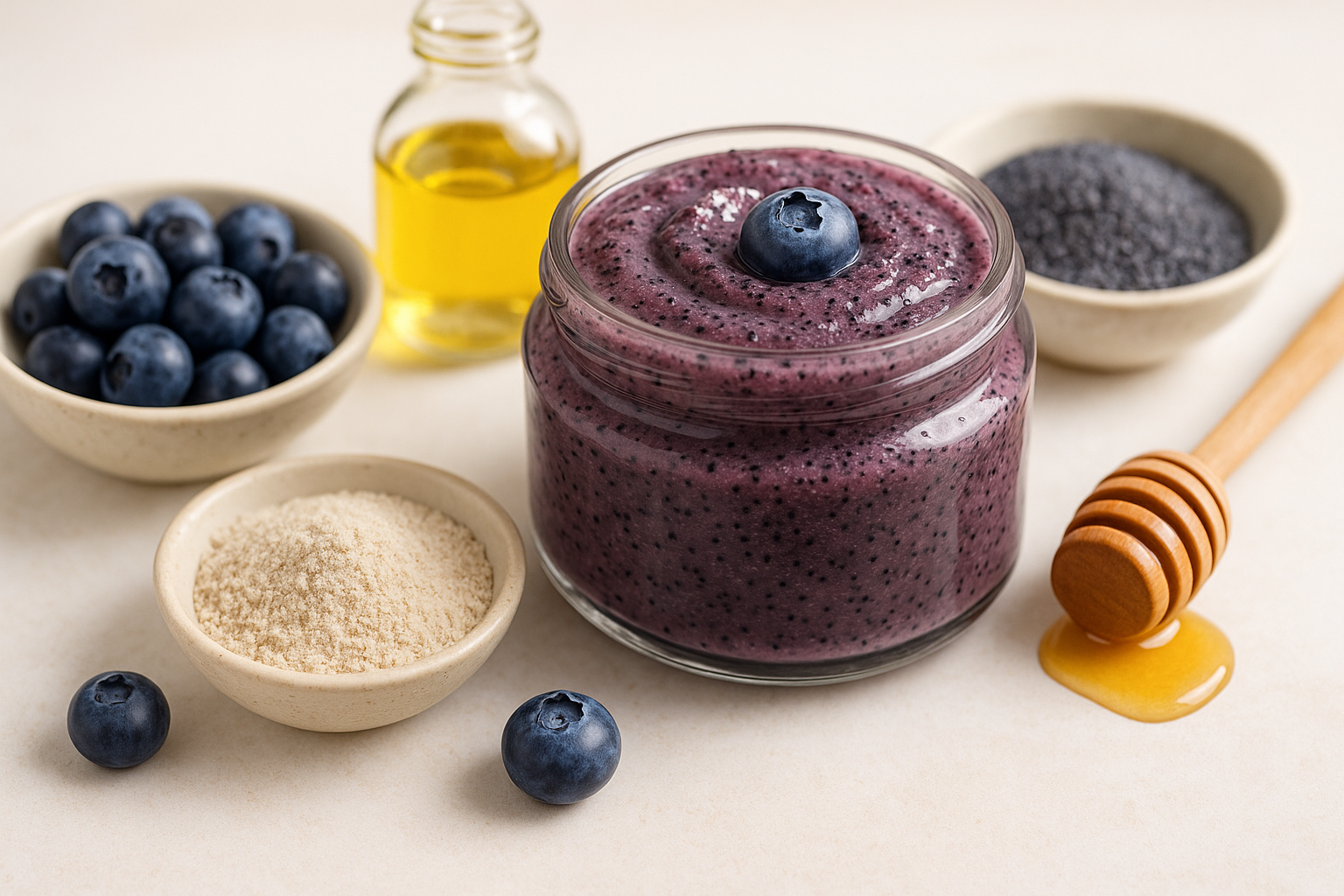 Image recette Nettoyant et Exfoliant Visage DIY à la Myrtille et Graines de Pavot