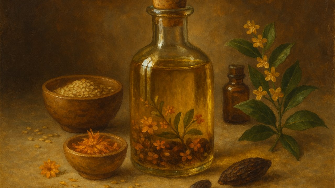 Image recette Huile de Bain Velours au Sésame Doré, Osmanthus et Tonka