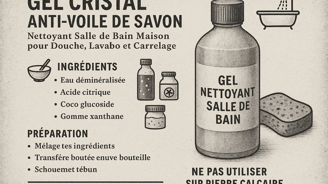 Image recette Gel Cristal Anti-Voile de Savon : Nettoyant Salle de Bain Maison pour Douche, Lavabo et Carrelage