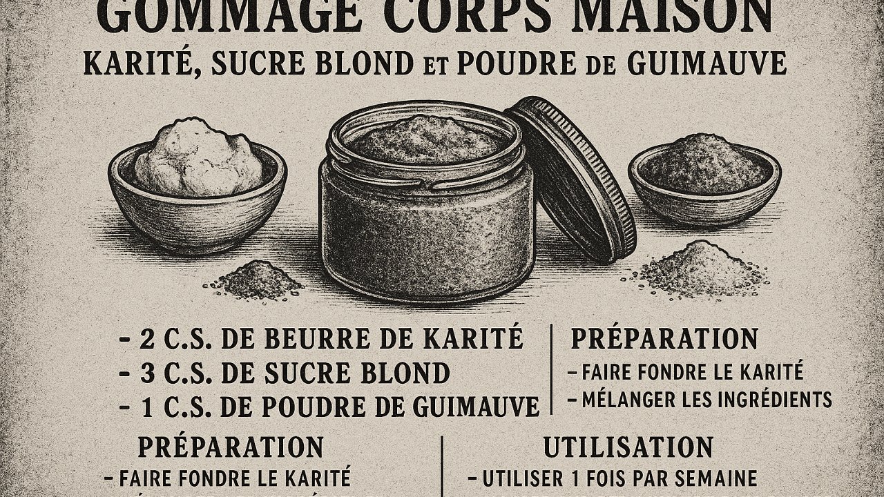 Image recette Gommage Corps Maison Nuage de Karité, Sucre Blond et Poudre de Guimauve