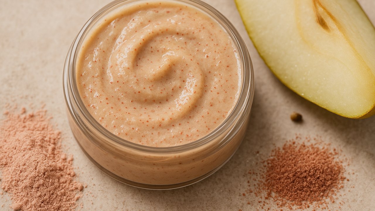 Image recette Nettoyant exfoliant visage DIY à la poire, argile rose et poudre de cranberry