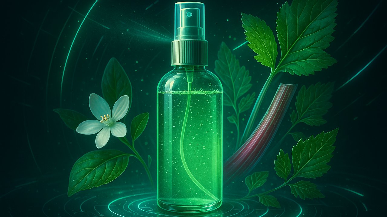 Image recette Spray Corporel DIY Rosée Verte : Néroli, Rhubarbe Croquante & Basilic Frais