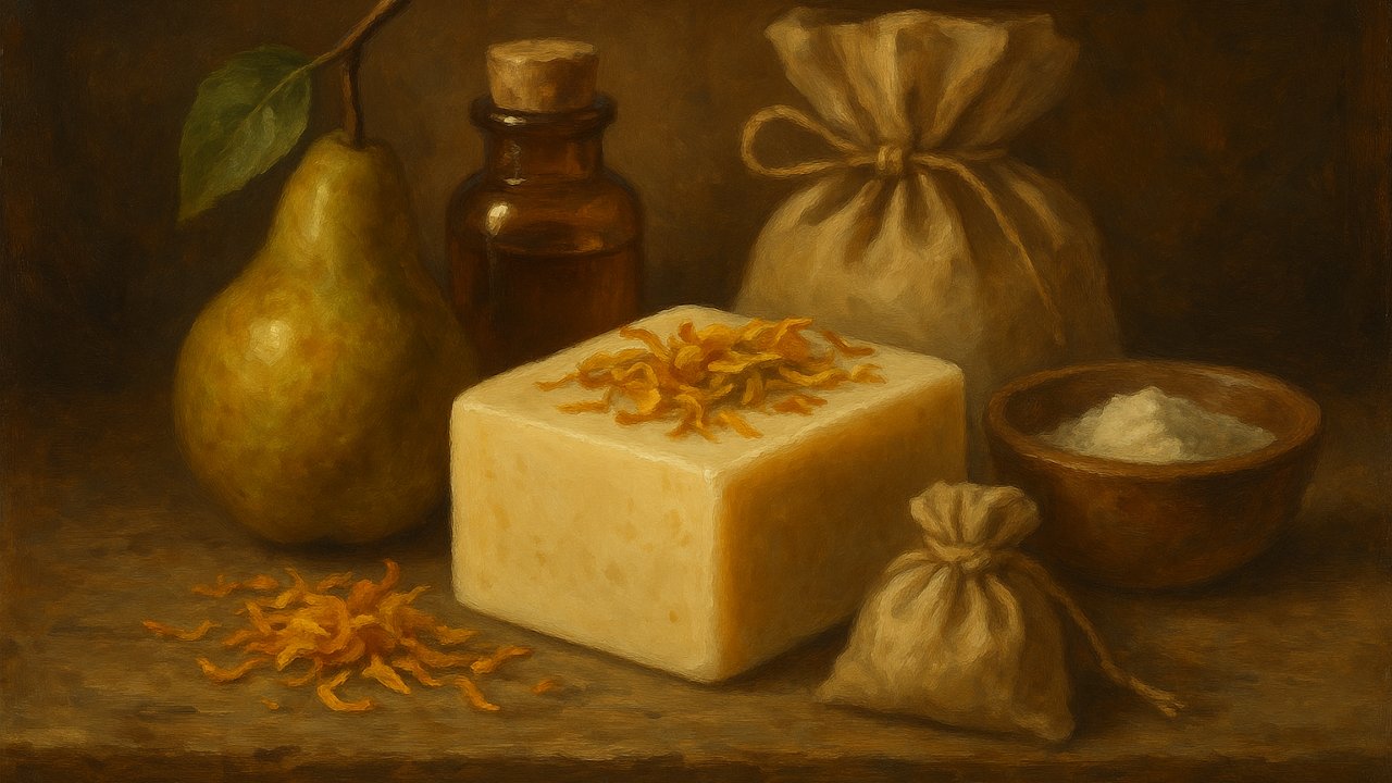Image recette Savon Maison Poire Velours à l’Argile Blanche et Calendula