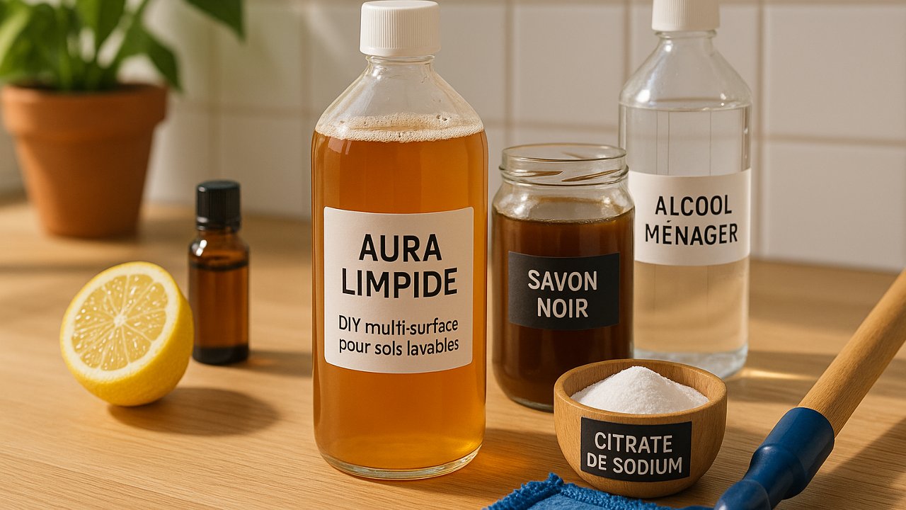 Image recette Aura Limpide : Concentré DIY multi-surface pour sols lavables