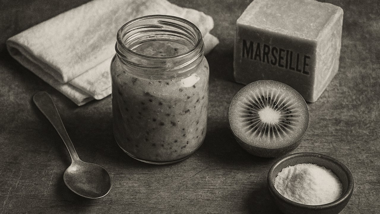 Image recette Gel détachant maison au kiwi et savon de Marseille spécial taches de protéines