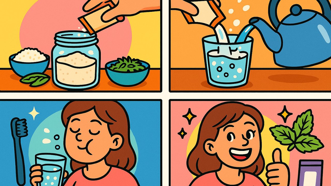 Image recette Bain de bouche minute en poudre au thé blanc, xylitol et guimauve