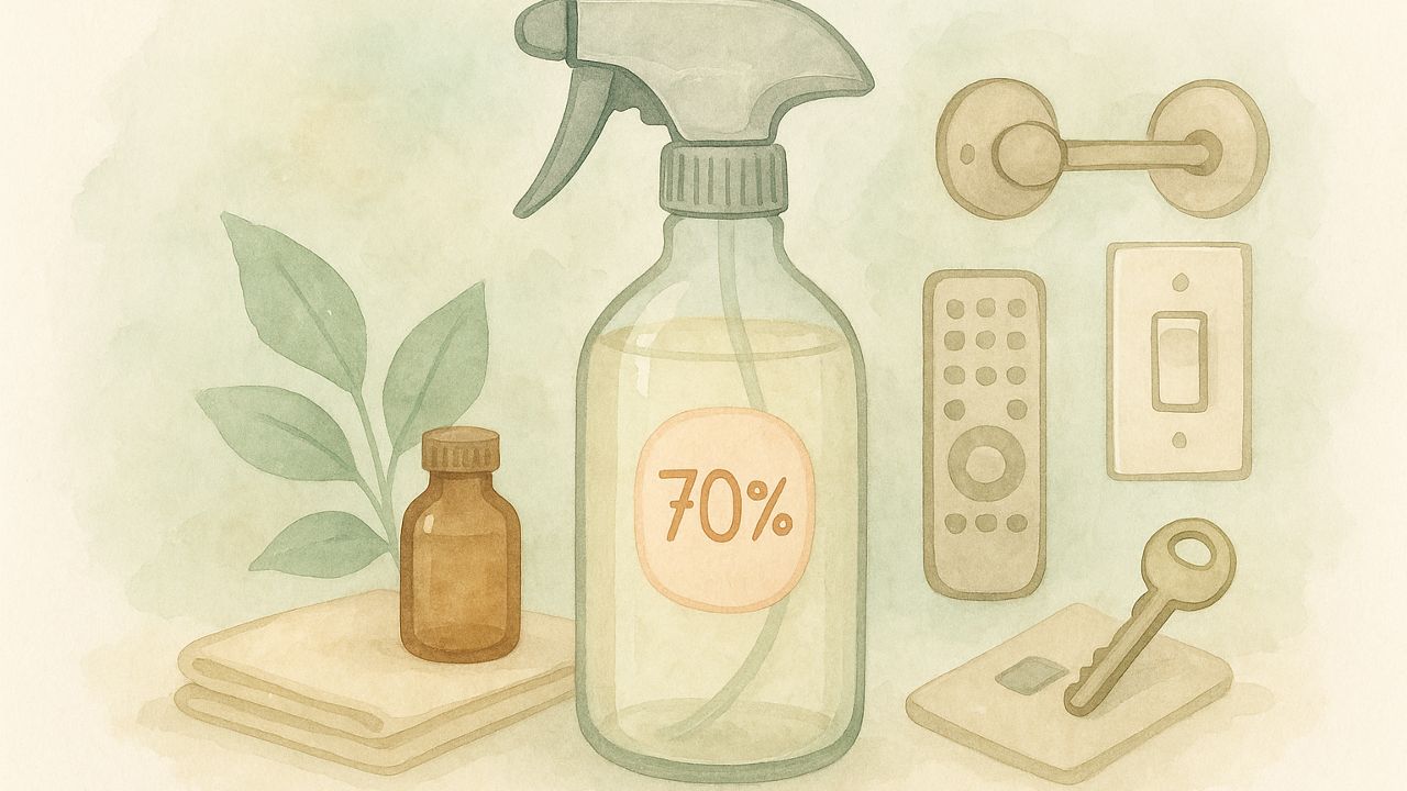 Première image de la recette Spray désinfectant minute à l’alcool 70 pour surfaces de contact
