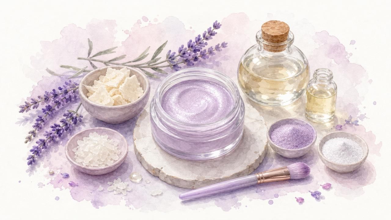 Première image de la recette Highlighter Crème « Lavande Polaire » DIY : Glow Lilas Froid et Soyeux