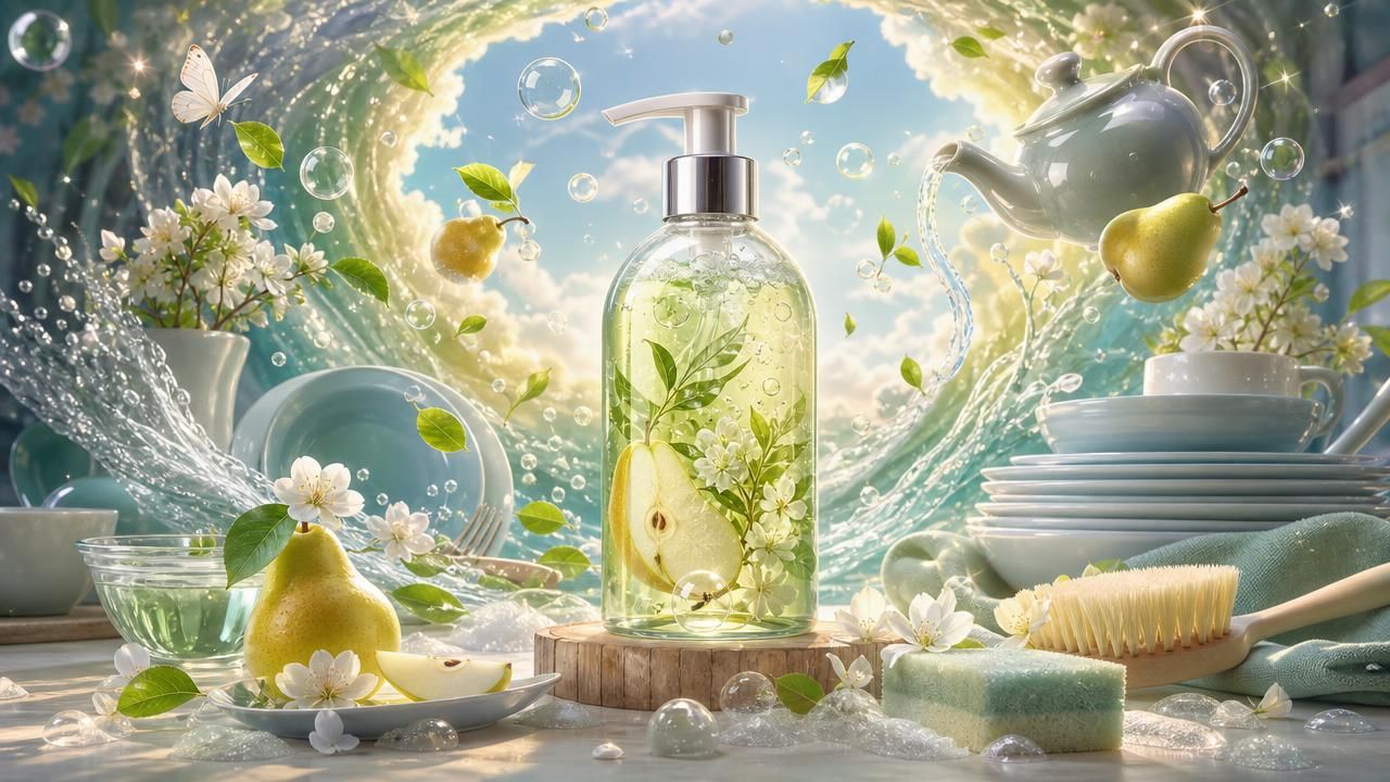 Première image de la recette Liquide Vaisselle Maison Poire & Thé Blanc