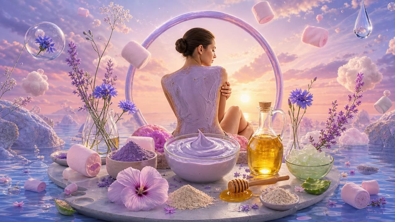 Première image de la recette Masque Corps Douceur à la Poudre de Guimauve, Argile Violette et Huile de Cameline