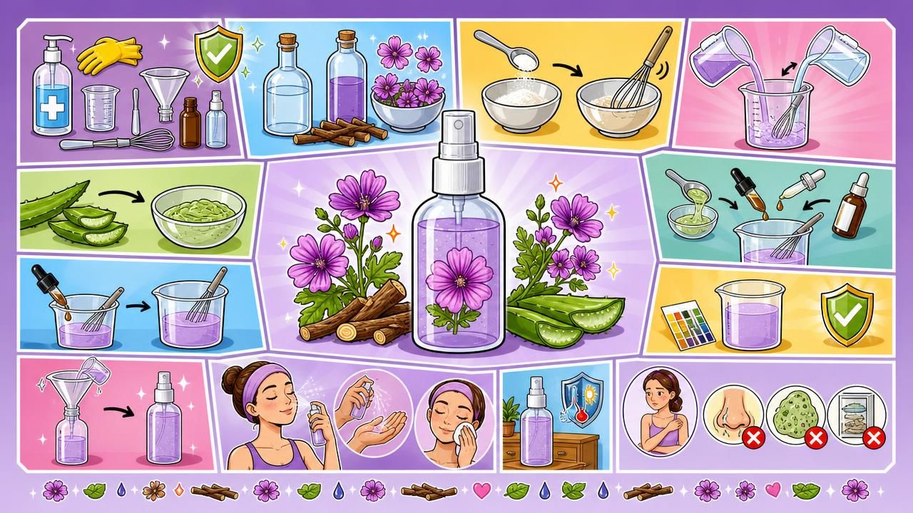 Première image de la recette Lotion Visage Velours à la Mauve et à la Réglisse : le Tonique DIY Confort pour Peau Délicate