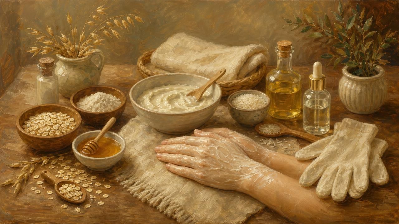 Première image de la recette Soin mains DIY : Enveloppement Cocooning au Yaourt d’Avoine, Riz et Glycérine