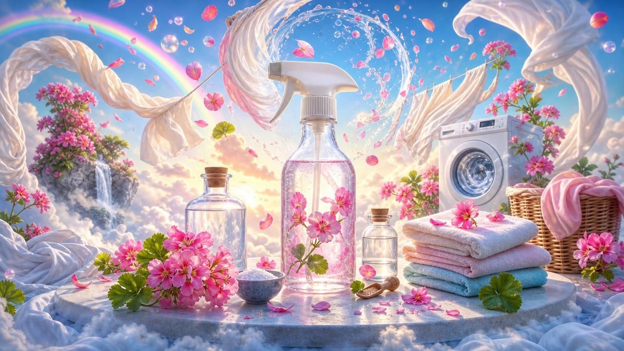Première image de la recette Brume de Géranium Rosat : Assouplissant Maison au Vinaigre Blanc pour un Linge Souple