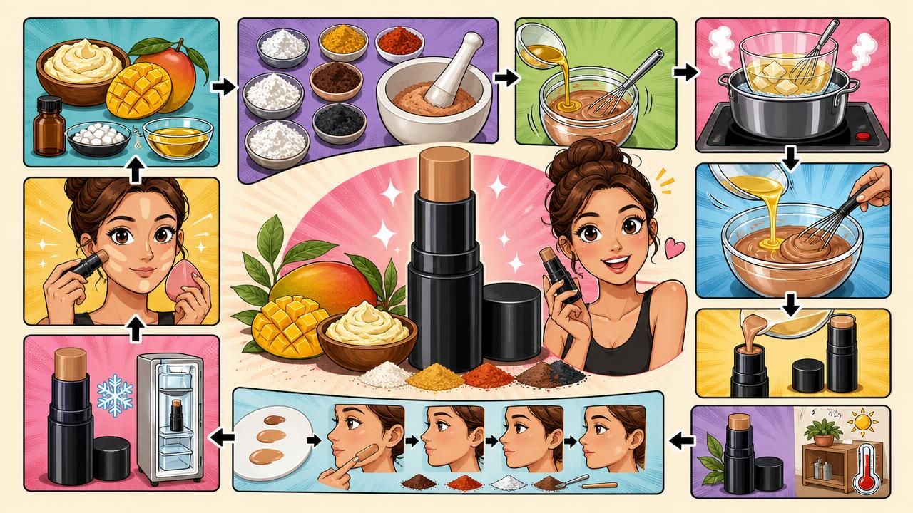 Première image de la recette Fond de Teint Stick DIY Haute Couvrance au Beurre de Mangue et Pigments Minéraux