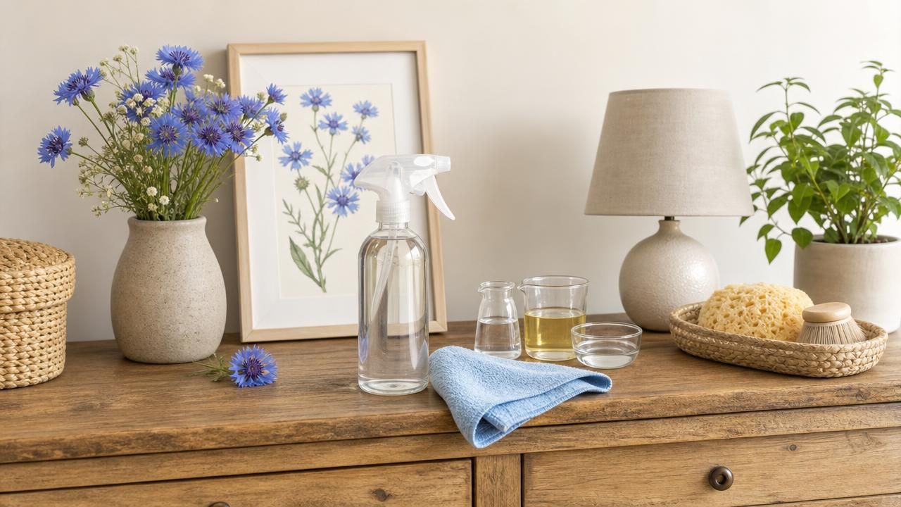 Première image de la recette Nettoyant Meuble Maison au Bleuet et Savon de Castille : la Brume Douce Anti-Poussière