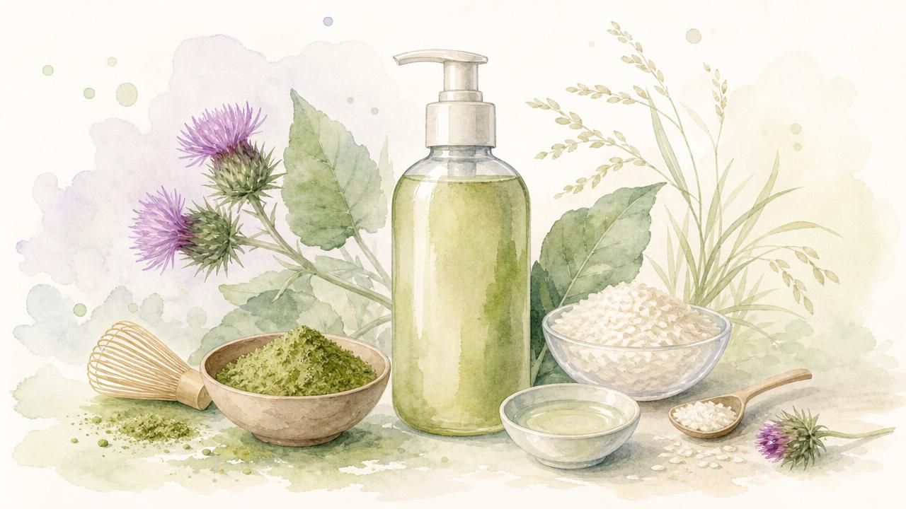 Première image de la recette Shampoing Rééquilibrant au Matcha, Bardane & Protéines de Riz pour Racines Fraîches