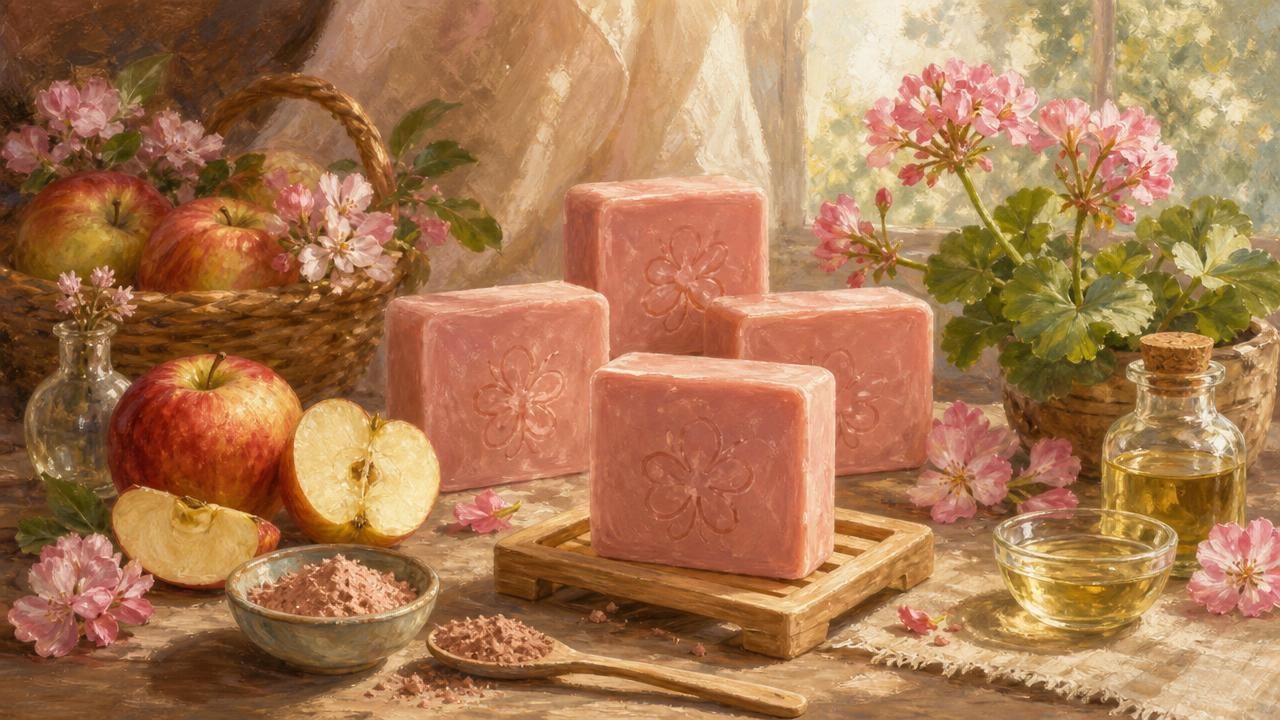 Première image de la recette Savon solide Pomme Fleurie à l’Argile Rose et Géranium Rosat
