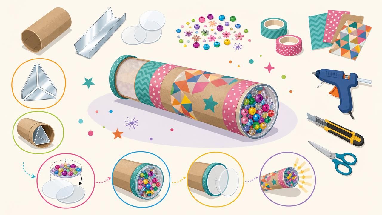 Première image de la recette DIY Kaléidoscope de Poche en Carton Recyclé